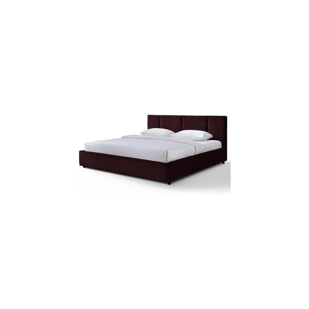 Pemberly Row Channel Tufted Upholstered Platform King Bed, Burgundy Fabric, Vertical Tufted Headboard, Solid Wood Frame, Low-Profile Design, Modern Bedroom Furniture, 39.4" H x 81.9" W x 86.2" D
