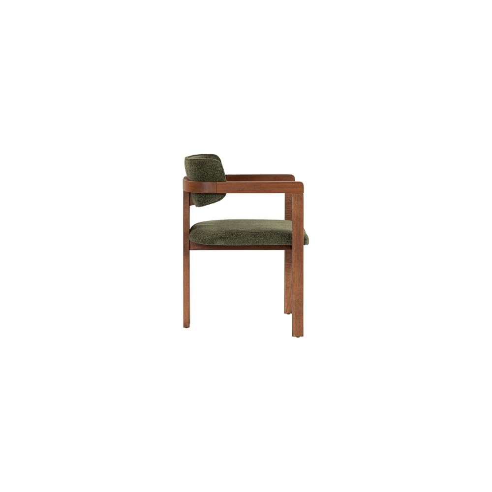 Modern Green Chair with Wooden Legs in Walnut, 54 x 76 x 54 cm | 100% Beech Wood Frame, Easy Clean Polyester Chenille Fabric | Comfortable 5cm Foam Seat, Perfect for Home & Office