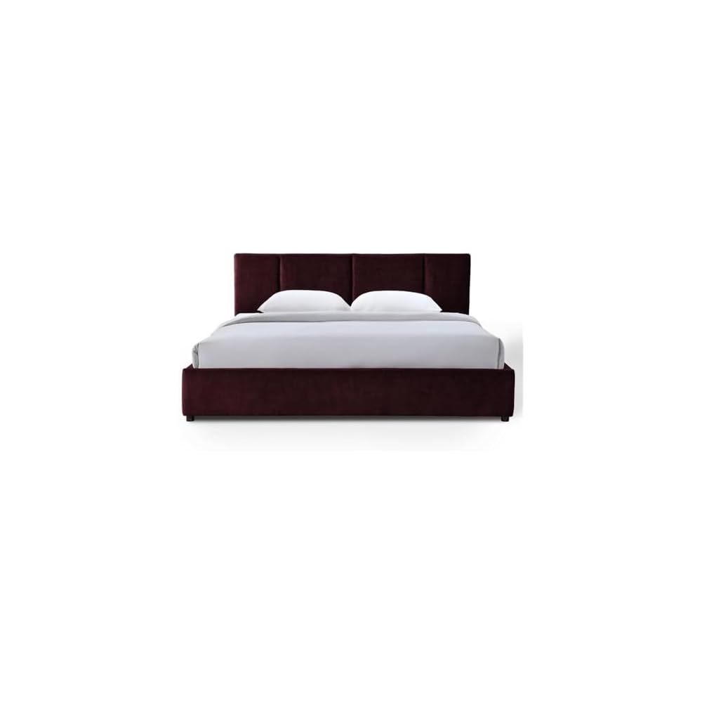 Pemberly Row Channel Tufted Upholstered Platform King Bed, Burgundy Fabric, Vertical Tufted Headboard, Solid Wood Frame, Low-Profile Design, Modern Bedroom Furniture, 39.4" H x 81.9" W x 86.2" D