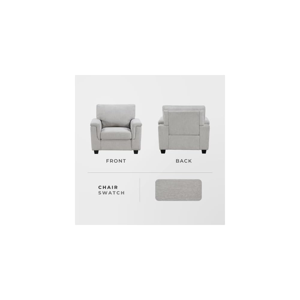 Lexicon 40" W Modern Chenille Accent Chair, Track Arms, Gray