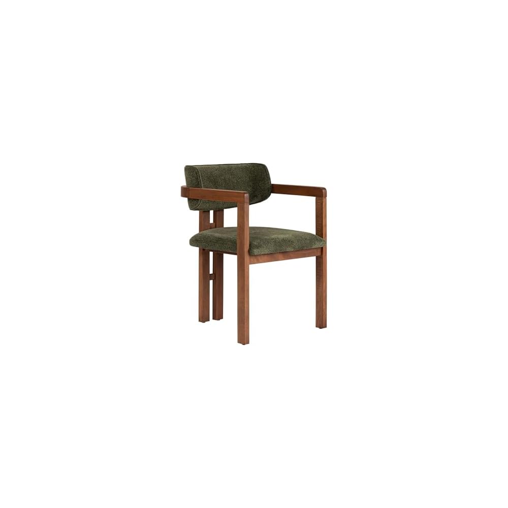 Modern Green Chair with Wooden Legs in Walnut, 54 x 76 x 54 cm | 100% Beech Wood Frame, Easy Clean Polyester Chenille Fabric | Comfortable 5cm Foam Seat, Perfect for Home & Office