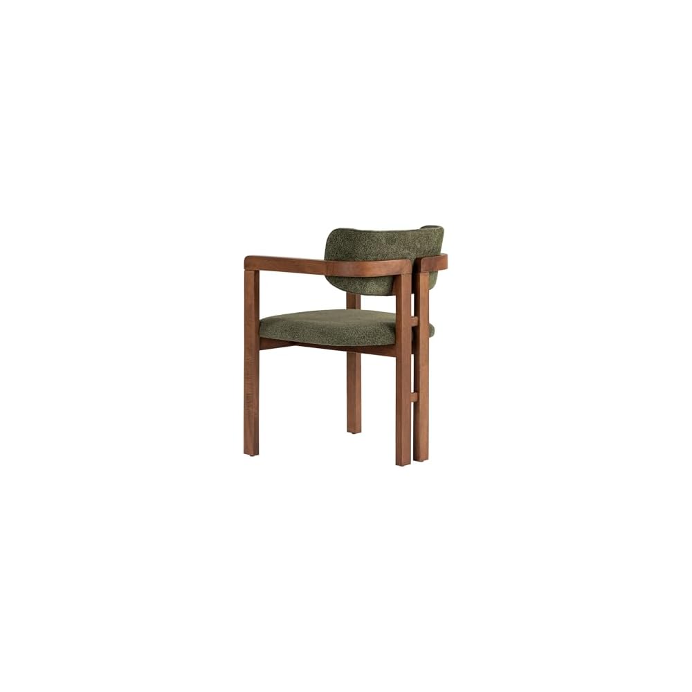 Modern Green Chair with Wooden Legs in Walnut, 54 x 76 x 54 cm | 100% Beech Wood Frame, Easy Clean Polyester Chenille Fabric | Comfortable 5cm Foam Seat, Perfect for Home & Office
