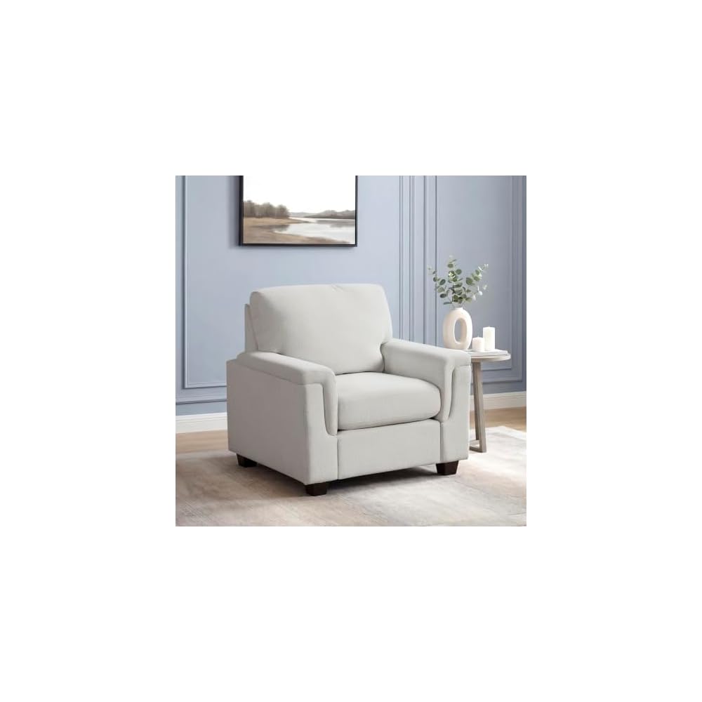 Lexicon 40" W Modern Chenille Accent Chair, Track Arms, Gray