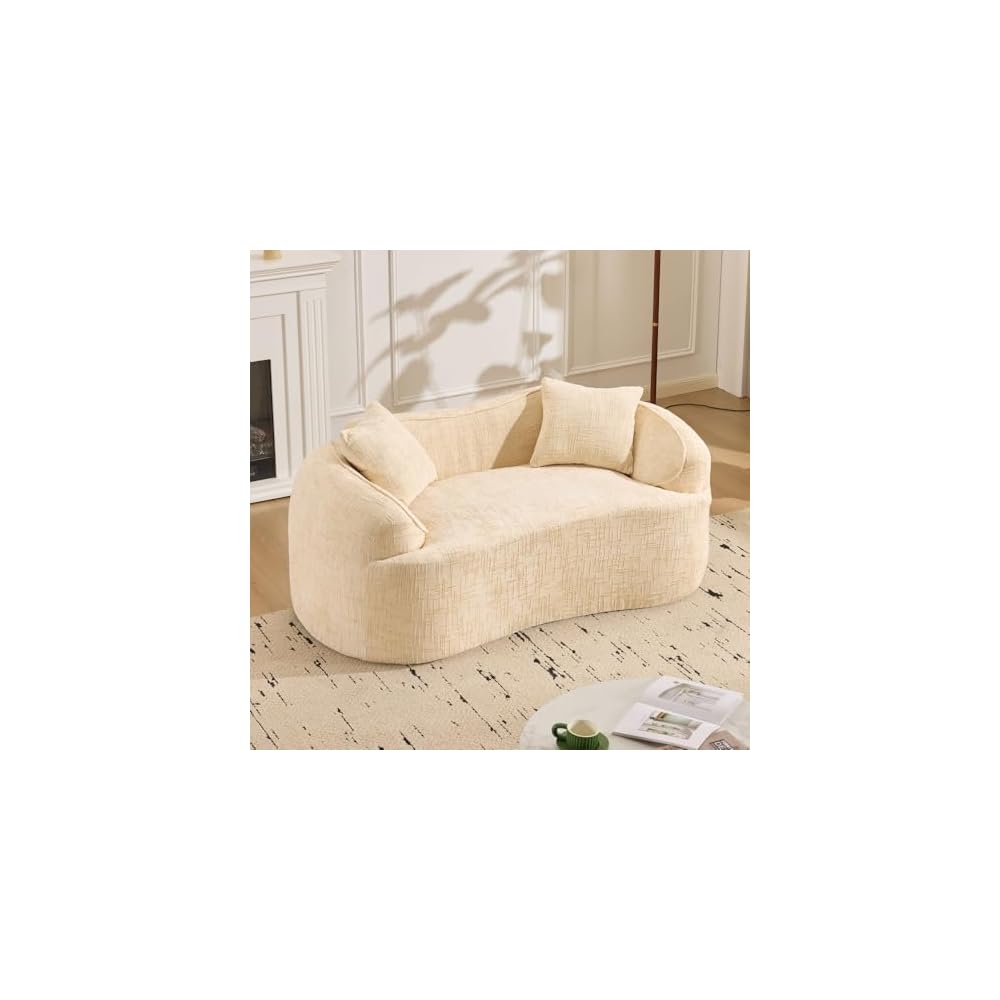 curved two - person compress sofa. It has armrests on both sides, with two pillows, is suitable for small - sized apartments, and can be placed in the living room or bedroom (Beige + 2 Seat+2pillows)