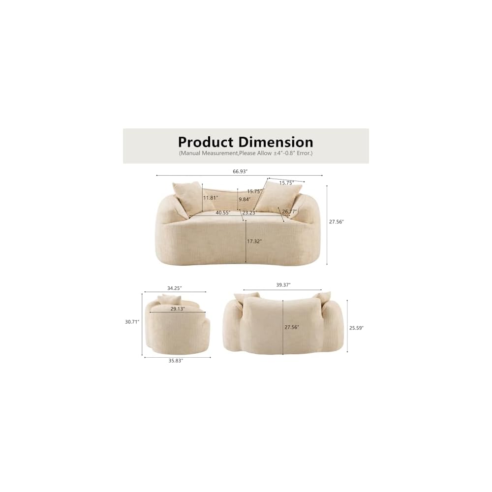 curved two - person compress sofa. It has armrests on both sides, with two pillows, is suitable for small - sized apartments, and can be placed in the living room or bedroom (Beige + 2 Seat+2pillows)