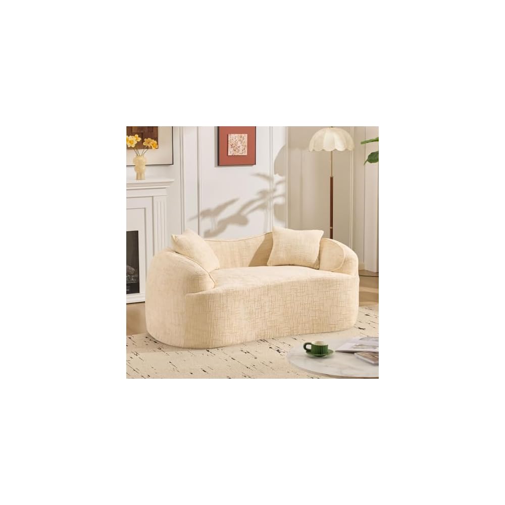 curved two - person compress sofa. It has armrests on both sides, with two pillows, is suitable for small - sized apartments, and can be placed in the living room or bedroom (Beige + 2 Seat+2pillows)