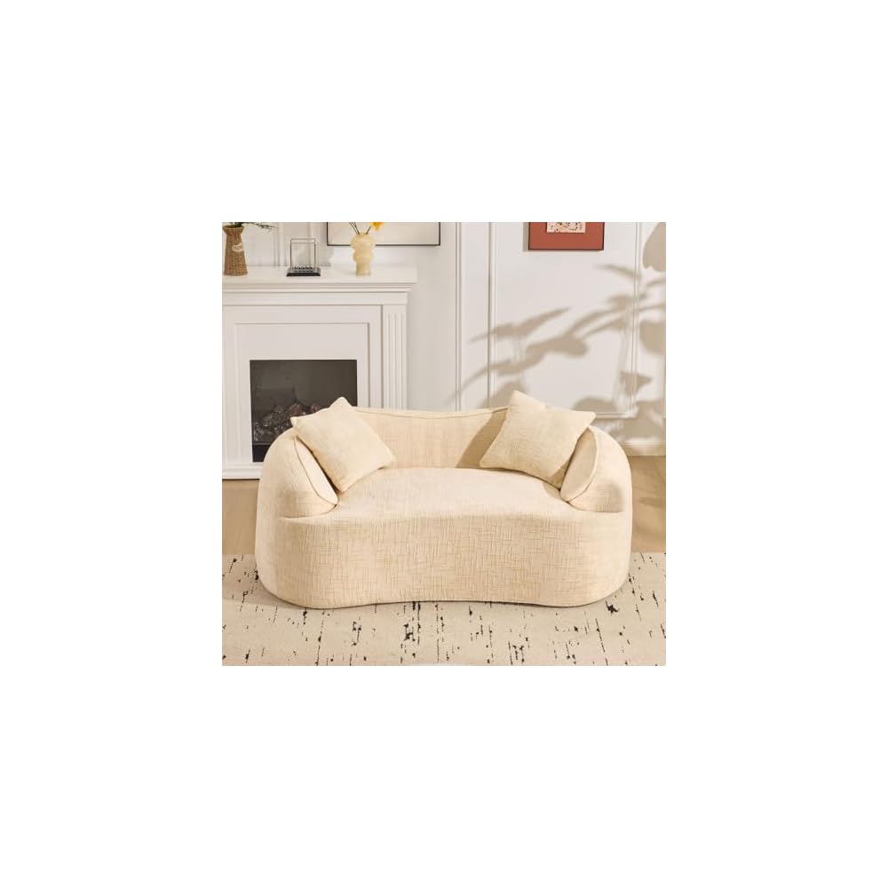 curved two - person compress sofa. It has armrests on both sides, with two pillows, is suitable for small - sized apartments, and can be placed in the living room or bedroom (Beige + 2 Seat+2pillows)
