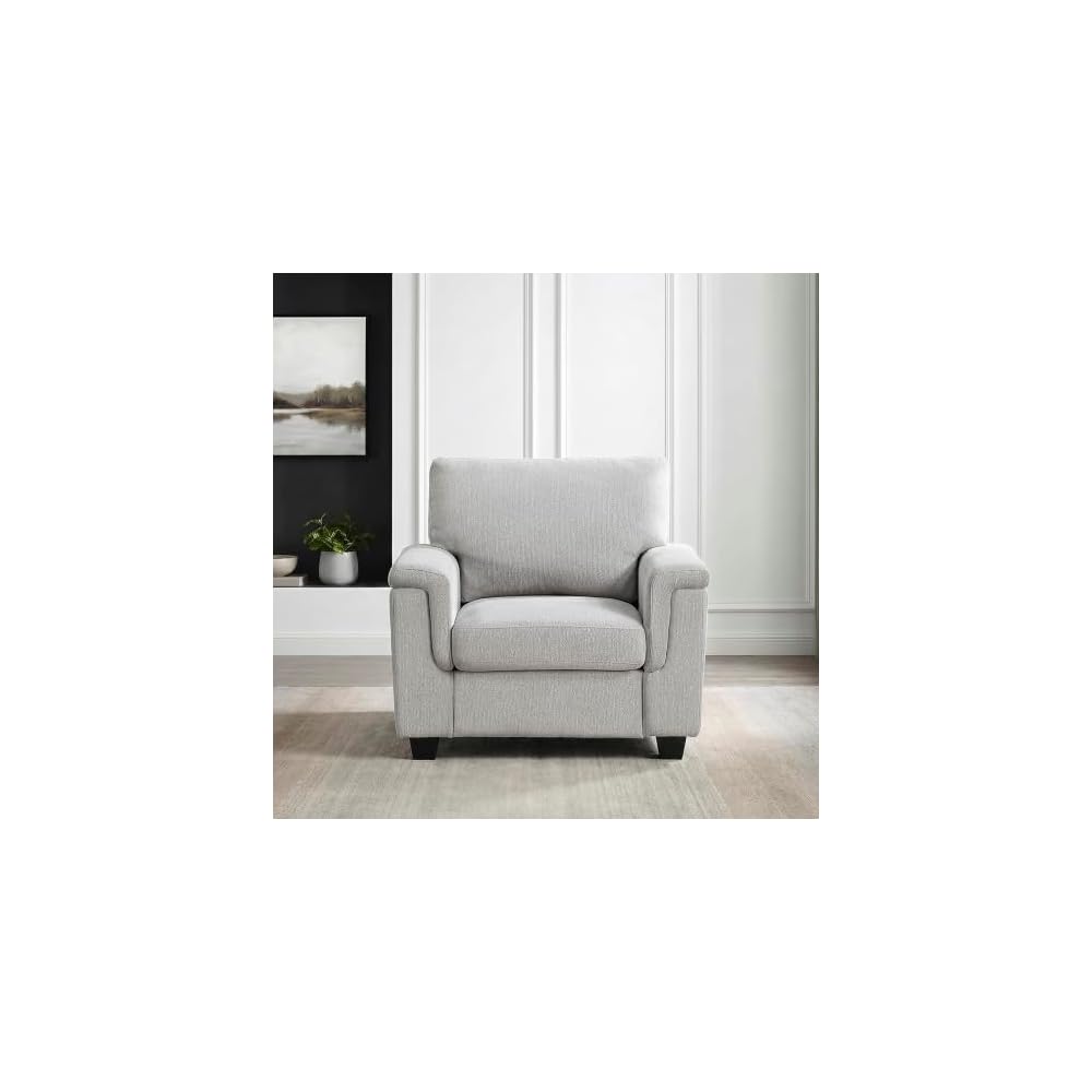 Lexicon 40" W Modern Chenille Accent Chair, Track Arms, Gray