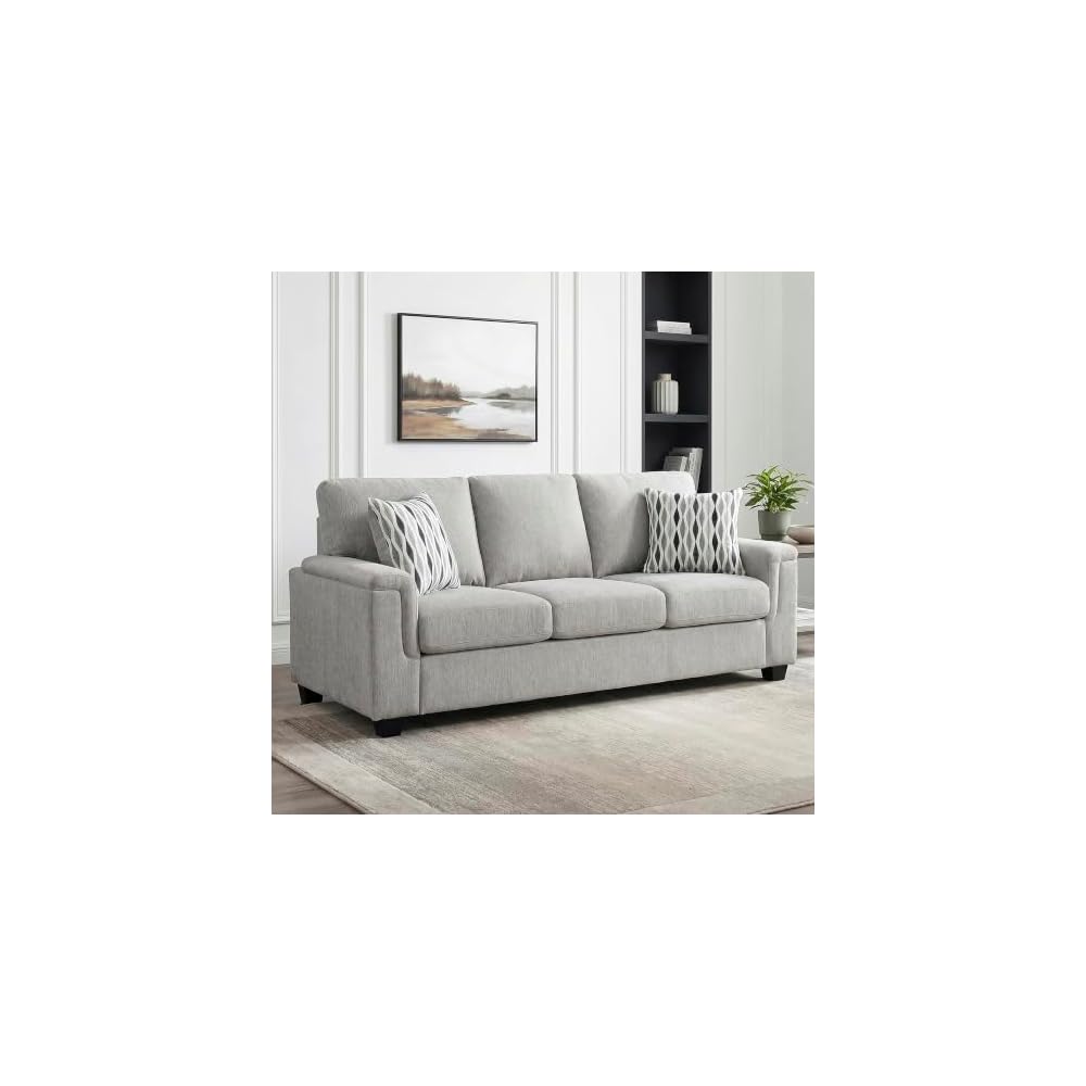 Lexicon 40" W Modern Chenille Accent Chair, Track Arms, Gray