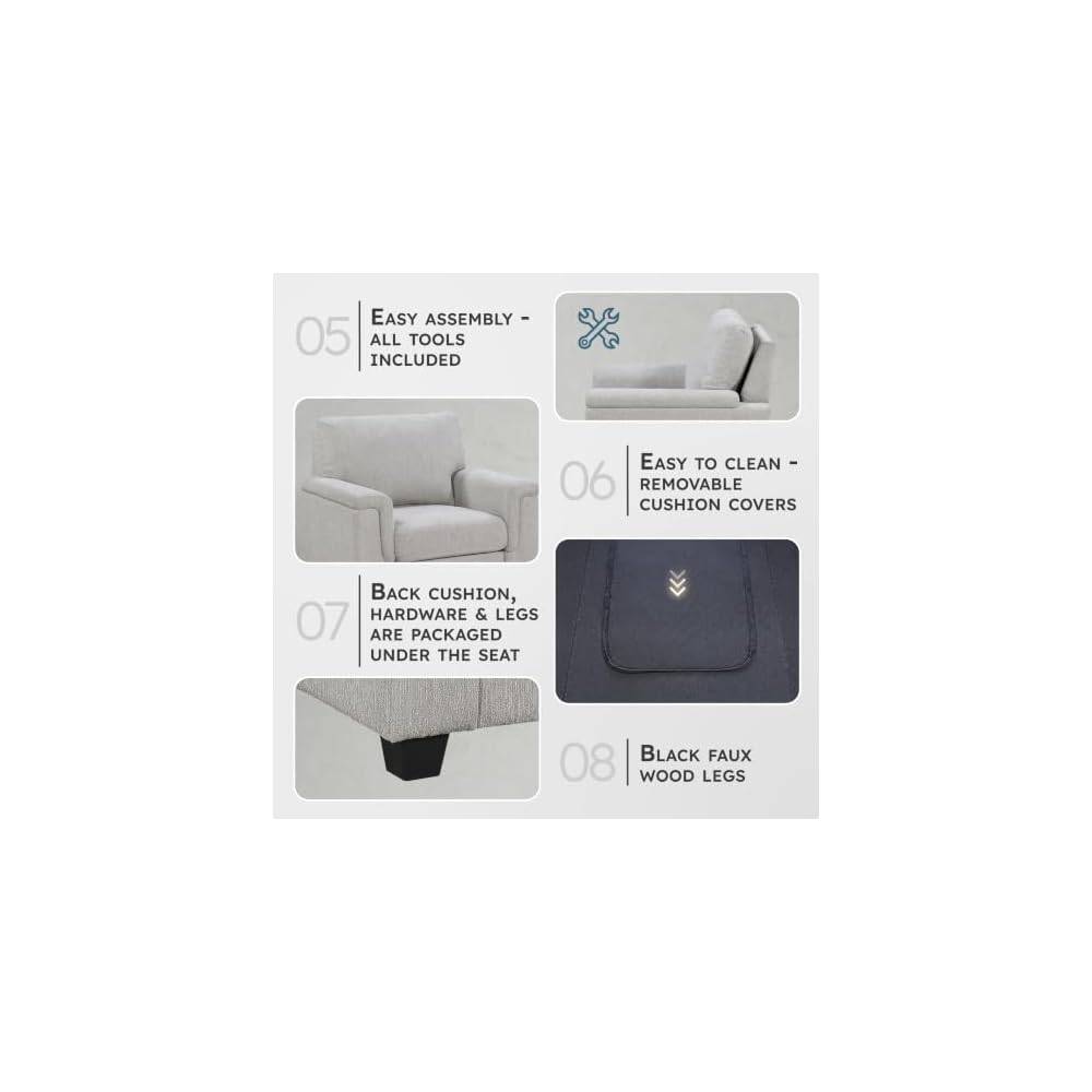 Lexicon 40" W Modern Chenille Accent Chair, Track Arms, Gray