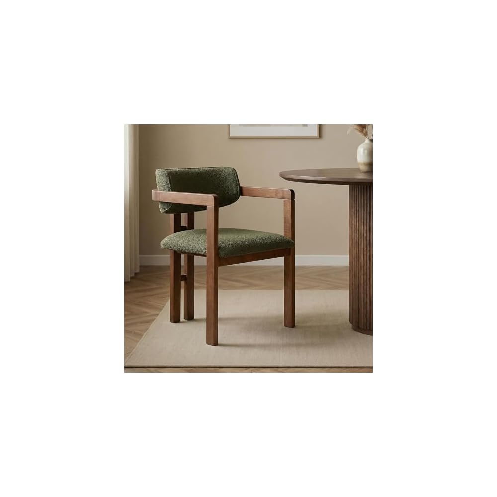 Modern Green Chair with Wooden Legs in Walnut, 54 x 76 x 54 cm | 100% Beech Wood Frame, Easy Clean Polyester Chenille Fabric | Comfortable 5cm Foam Seat, Perfect for Home & Office
