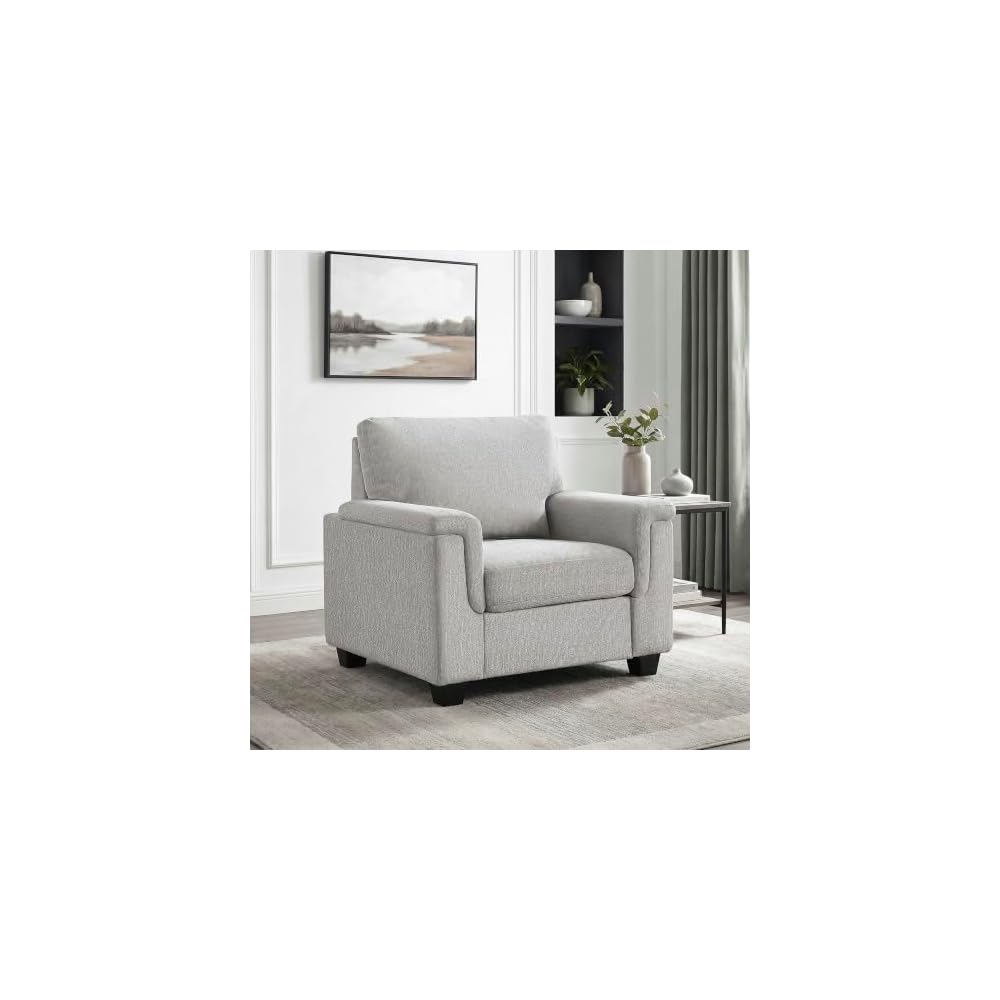 Lexicon 40" W Modern Chenille Accent Chair, Track Arms, Gray