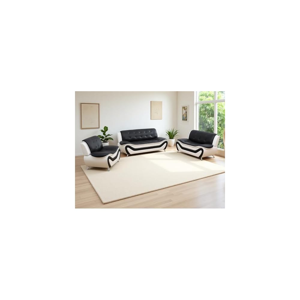 Leather Couches, Living Room Couch Set, Sofa for Bedroom, Apartment, Living Room Furniture Sets a-Leather (Black&White, Sofa+Loveseat+Chair)