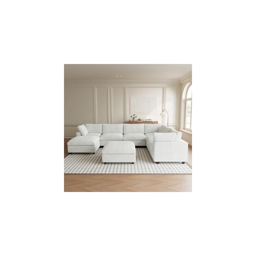Cloud Modular Sectional Sofa Couch, 8 Seater Oversized Couch, 157.4" U-Shaped Convertible Couches with 2 Ottomans, Deep Sofa Couches for Living Room, Washable & Replaceable Covers, Beige