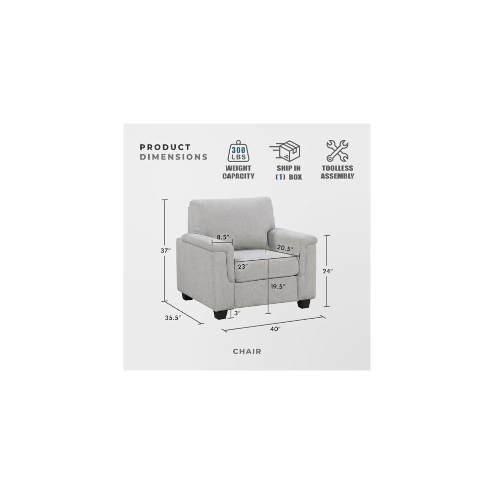 Lexicon 40" W Modern Chenille Accent Chair, Track Arms, Gray