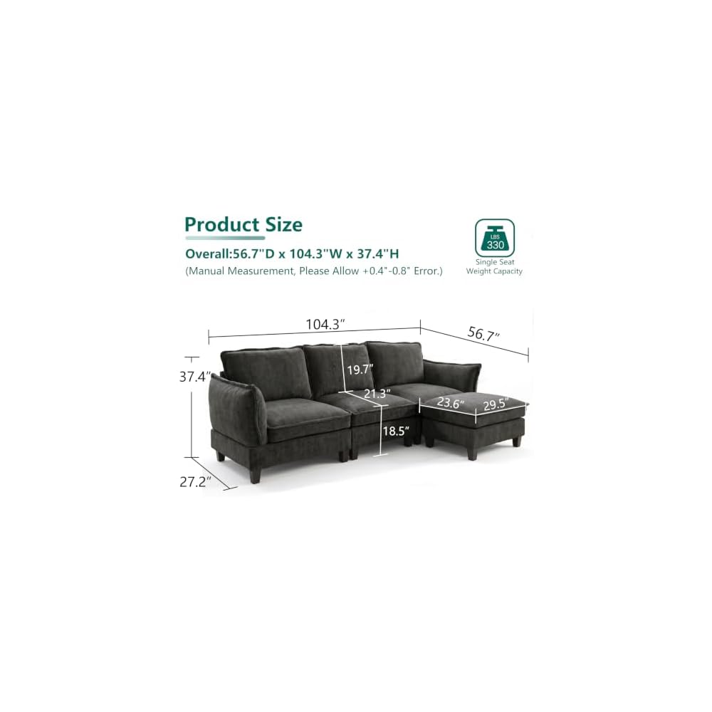 Modular Sectional Couches for Living Room , 104" L Shaped Couch Sofa