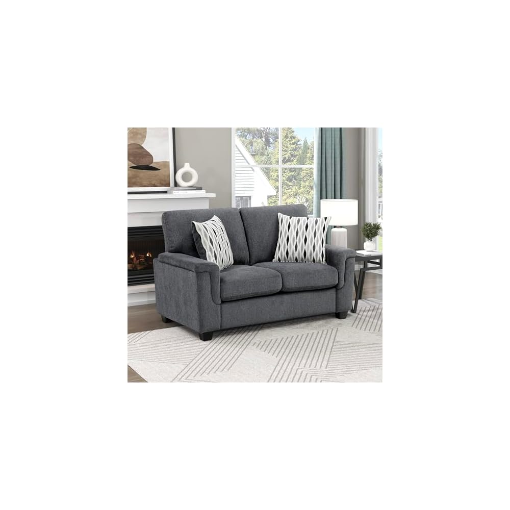 Lexicon 40" W Modern Chenille Accent Chair, Track Arms, Gray