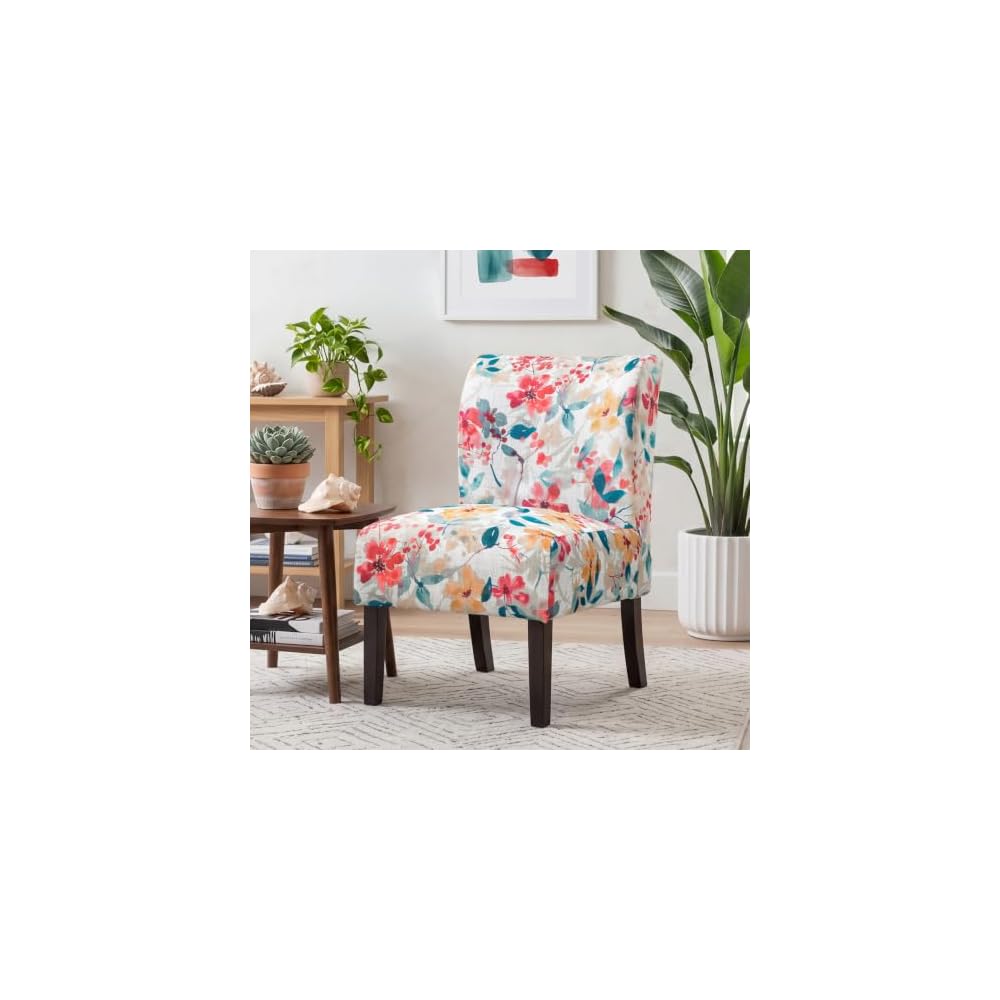 Roundhill Furniture Capa Print Fabric Armless Contemporary Accent Chair, Indigo Botanical Floral