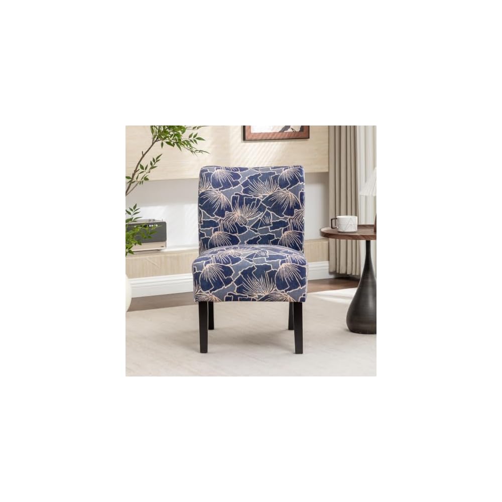 Roundhill Furniture Capa Print Fabric Armless Contemporary Accent Chair, Indigo Botanical Floral