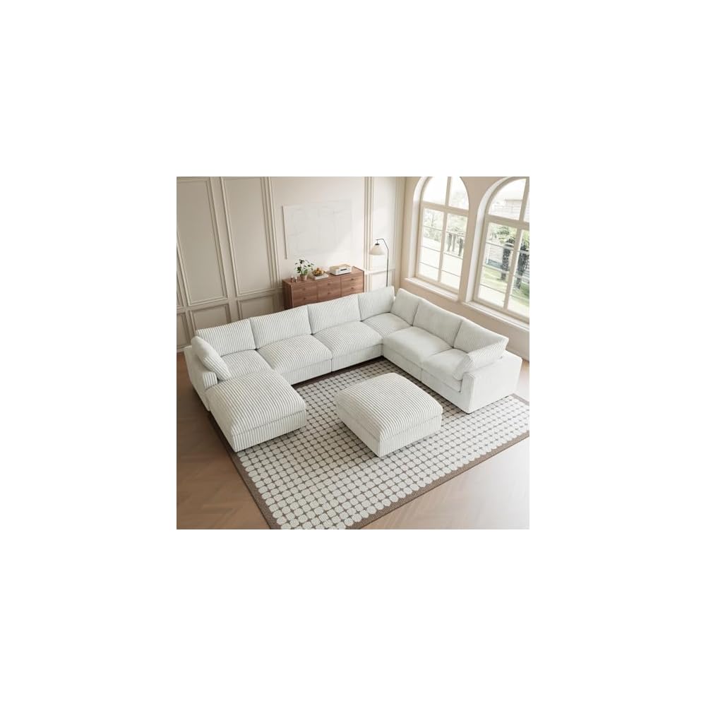Cloud Modular Sectional Sofa Couch, 8 Seater Oversized Couch, 157.4" U-Shaped Convertible Couches with 2 Ottomans, Deep Sofa Couches for Living Room, Washable & Replaceable Covers, Beige