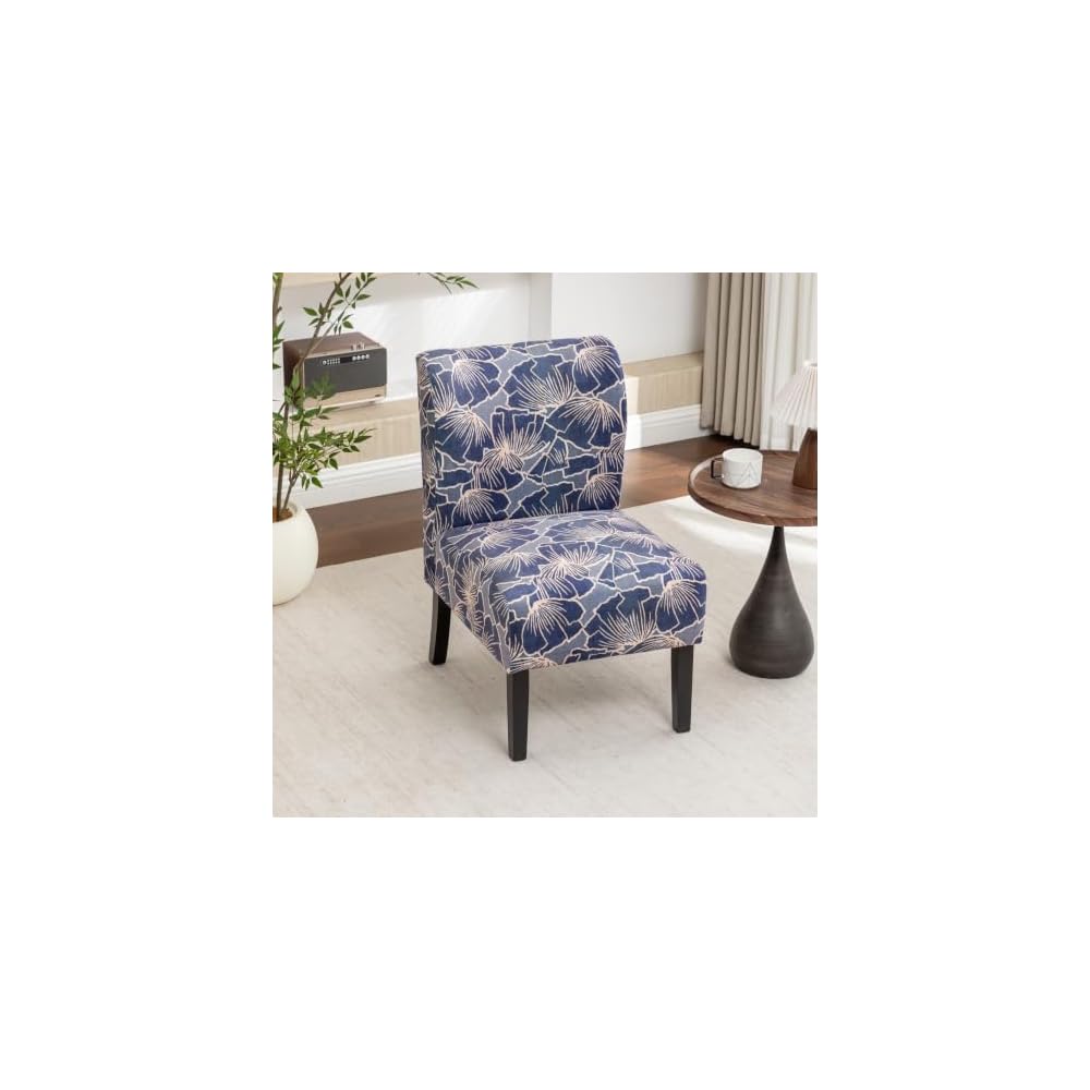 Roundhill Furniture Capa Print Fabric Armless Contemporary Accent Chair, Indigo Botanical Floral