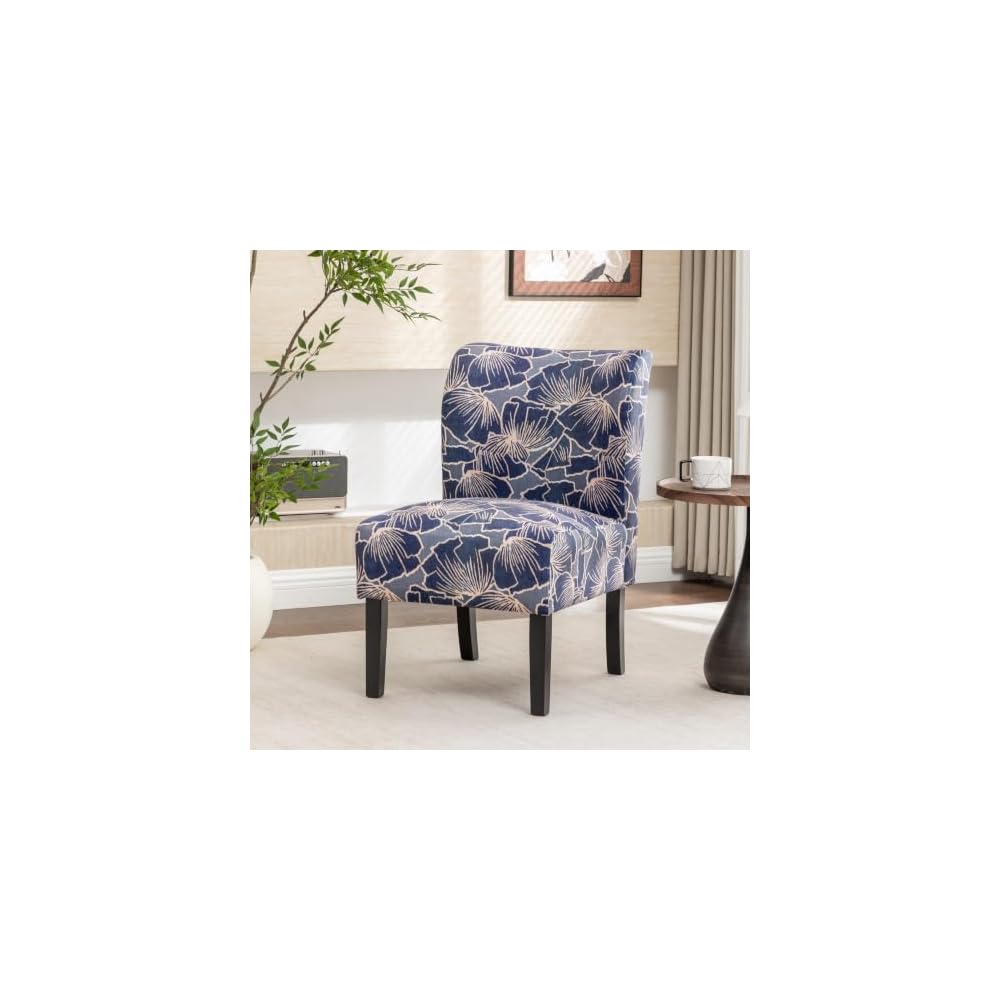 Roundhill Furniture Capa Print Fabric Armless Contemporary Accent Chair, Indigo Botanical Floral