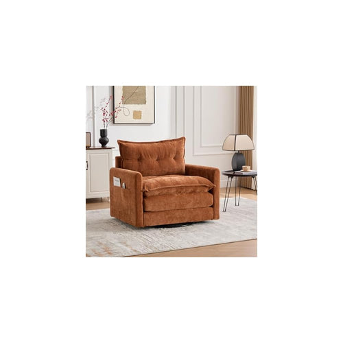 360°Swivel Accent Barrel Chair, Oversized Seat Chenille Upholstered Armchair with Thick Padded and Metal Base,Comfortable Single Sofa Chairs for Living Room Bedroom Office (Brown)