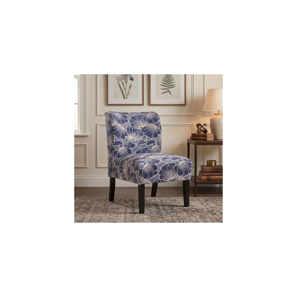 Roundhill Furniture Capa Print Fabric Armless Contemporary Accent Chair, Indigo Botanical Floral