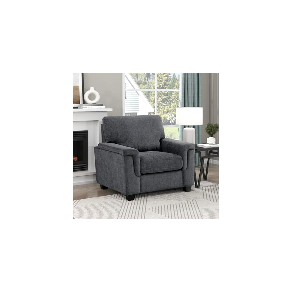 Lexicon 40" W Modern Chenille Accent Chair, Track Arms, Gray