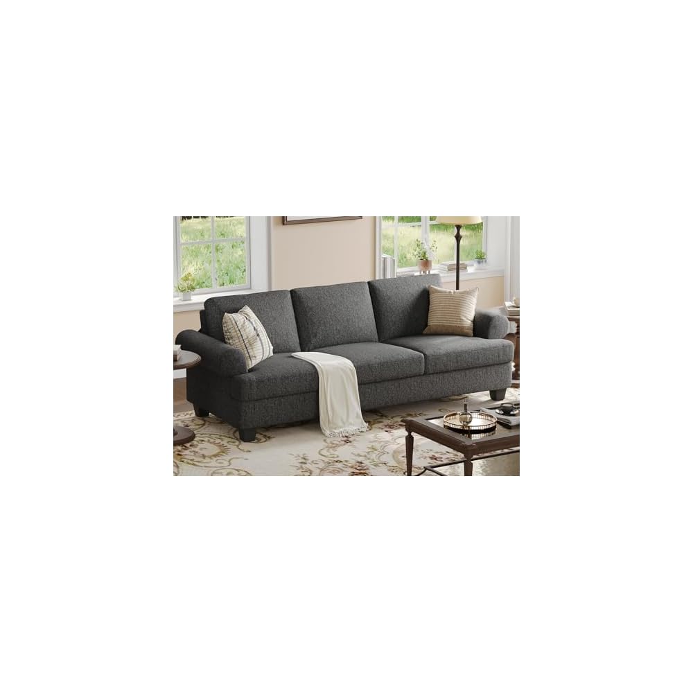 Fadware 91” Sofa Couch, Deep Seat Sofa with Lawson Style Armrests, Modern 3 Seater Sofa with Upholstered Cushion& Backrests, Mid-Century Comfy Couch for Living Room, Apartment, Yellow