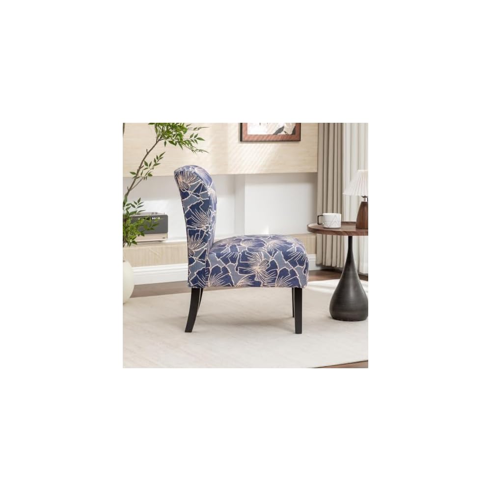 Roundhill Furniture Capa Print Fabric Armless Contemporary Accent Chair, Indigo Botanical Floral