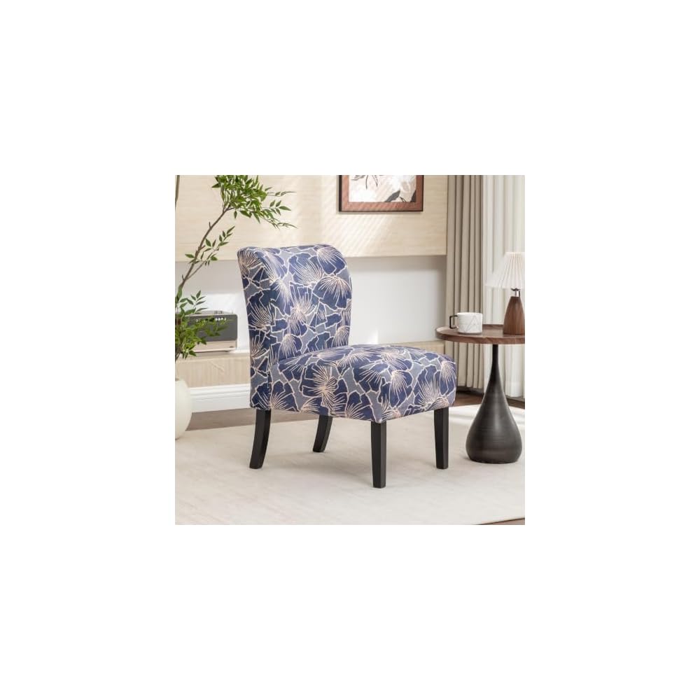 Roundhill Furniture Capa Print Fabric Armless Contemporary Accent Chair, Indigo Botanical Floral