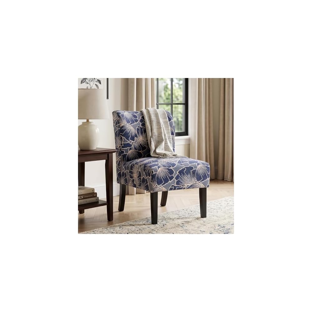 Roundhill Furniture Capa Print Fabric Armless Contemporary Accent Chair, Indigo Botanical Floral