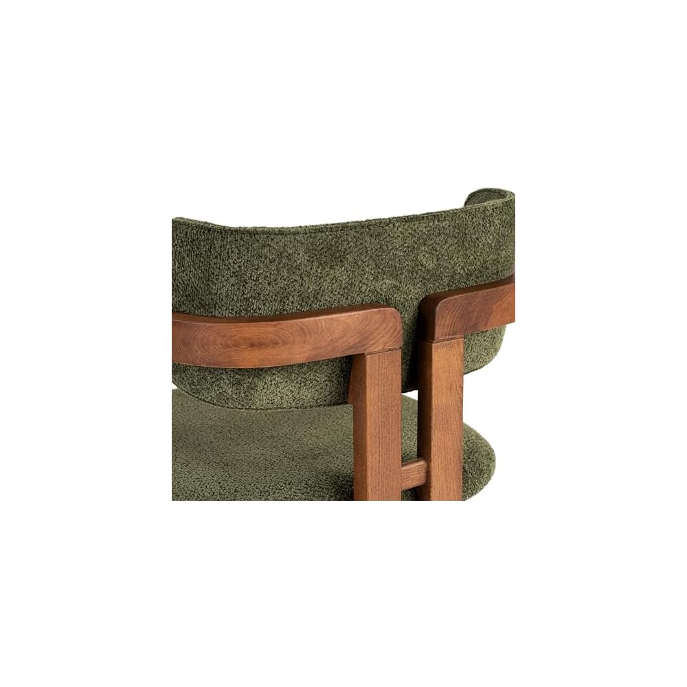 Modern Green Chair with Wooden Legs in Walnut, 54 x 76 x 54 cm | 100% Beech Wood Frame, Easy Clean Polyester Chenille Fabric | Comfortable 5cm Foam Seat, Perfect for Home & Office