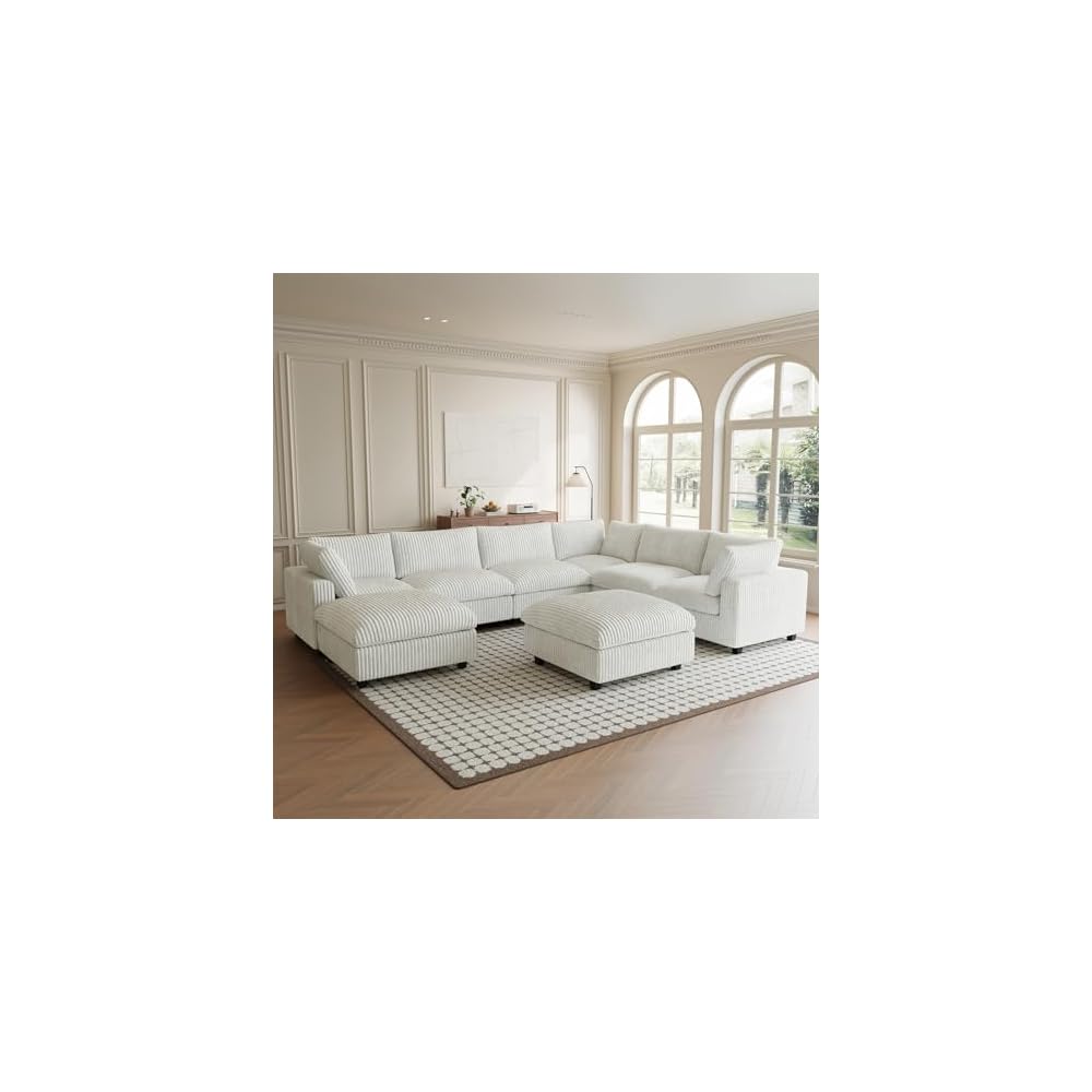 Cloud Modular Sectional Sofa Couch, 8 Seater Oversized Couch, 157.4" U-Shaped Convertible Couches with 2 Ottomans, Deep Sofa Couches for Living Room, Washable & Replaceable Covers, Beige