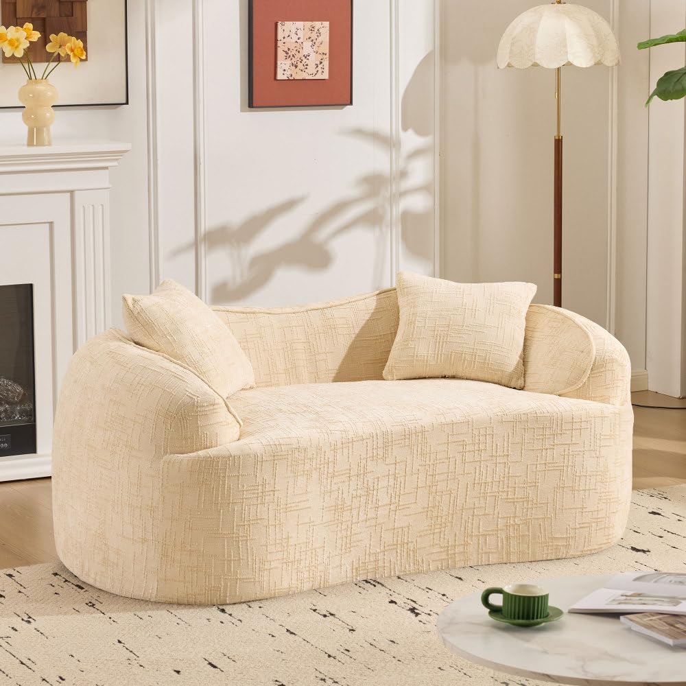 curved two - person compress sofa. It has armrests on both sides, with two pillows, is suitable for small - sized apartments, and can be placed in the living room or bedroom (Beige + 2 Seat+2pillows)