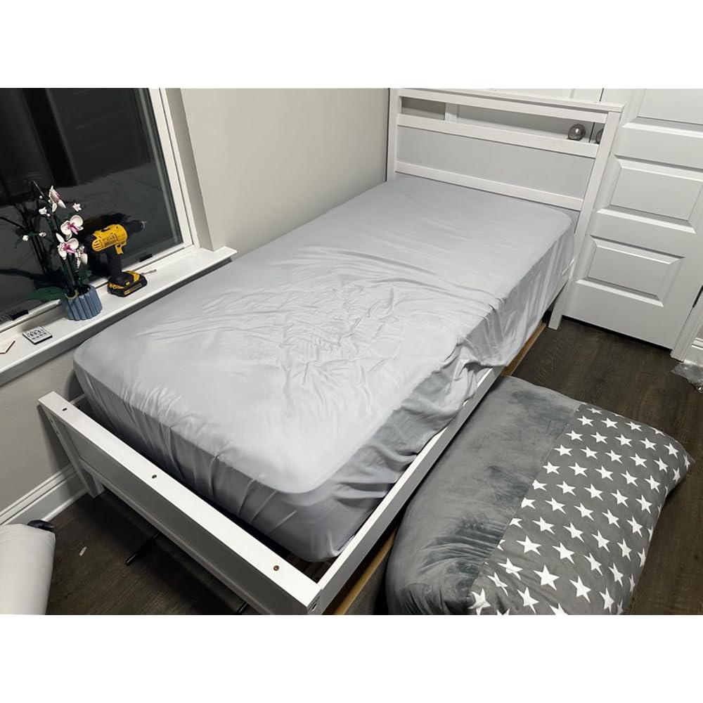 GIANTEX Trundle Bed Twin, Wood Day Bed Frame with Headboard & Footboard, Wooden Slats Support, Pull Out Bed, Twin Bed with Trundle for Kids Teens Adults, Grey