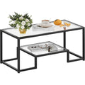 Wolawu Coffee Table Black Glass Coffee Table for Living Room,2 Tiers Rectangle Center Table with Sturdy Metal Frame,Modern Tempered Glass Accent Table for Bedroom Home Office