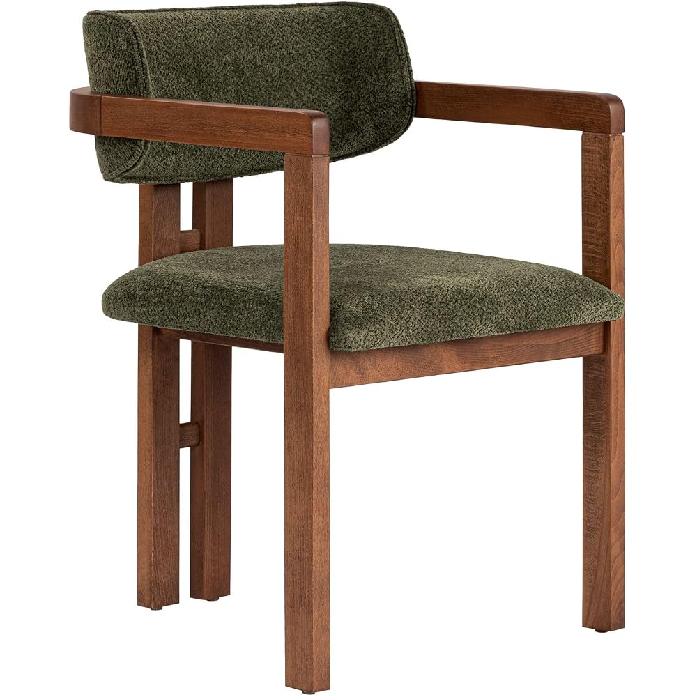 Modern Green Chair with Wooden Legs in Walnut, 54 x 76 x 54 cm | 100% Beech Wood Frame, Easy Clean Polyester Chenille Fabric | Comfortable 5cm Foam Seat, Perfect for Home & Office
