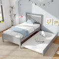 GIANTEX Trundle Bed Twin, Wood Day Bed Frame with Headboard & Footboard, Wooden Slats Support, Pull Out Bed, Twin Bed with Trundle for Kids Teens Adults, Grey