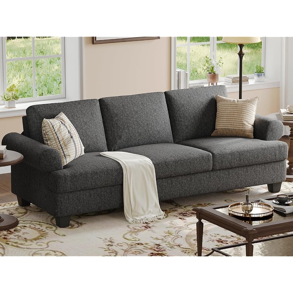 Fadware 91” Sofa Couch, Deep Seat Sofa with Lawson Style Armrests, Modern 3 Seater Sofa with Upholstered Cushion& Backrests, Mid-Century Comfy Couch for Living Room, Apartment, Yellow