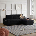104" Cloud Couch Modular Sectional Sofa for Living Room,L Shaped Boneless Couch with Deep Seat Chaise,No Assembly Required Foam Sleeper Sofa for Apartments,Plush Corduroy Fabric((Black-Right Chaise)