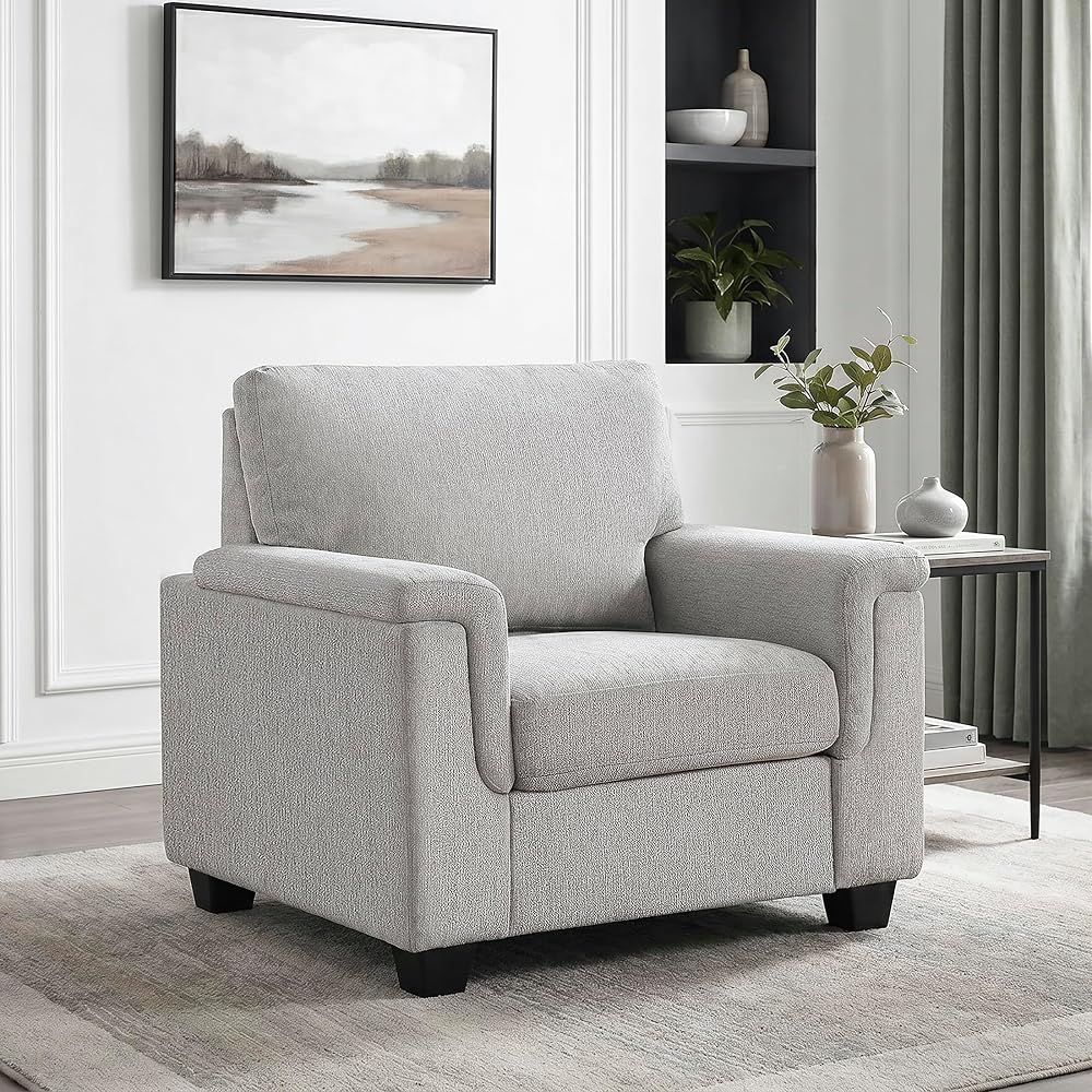 Lexicon 40" W Modern Chenille Accent Chair, Track Arms, Gray